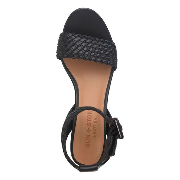 SUN STONE Womens Black 1/2" Platform Stefani Toe Block Heel Leather Sandals 7 M - Picture 4 of 4